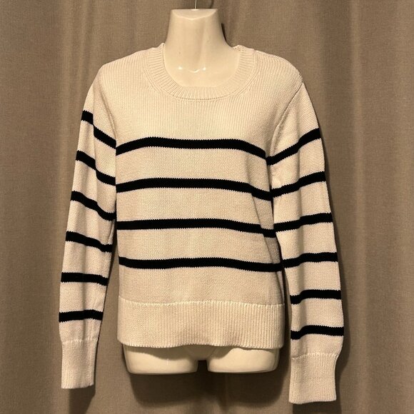 GAP 100% Cotton White with Black Stripe Sweater - Size Med to Large - Picture 1 of 11